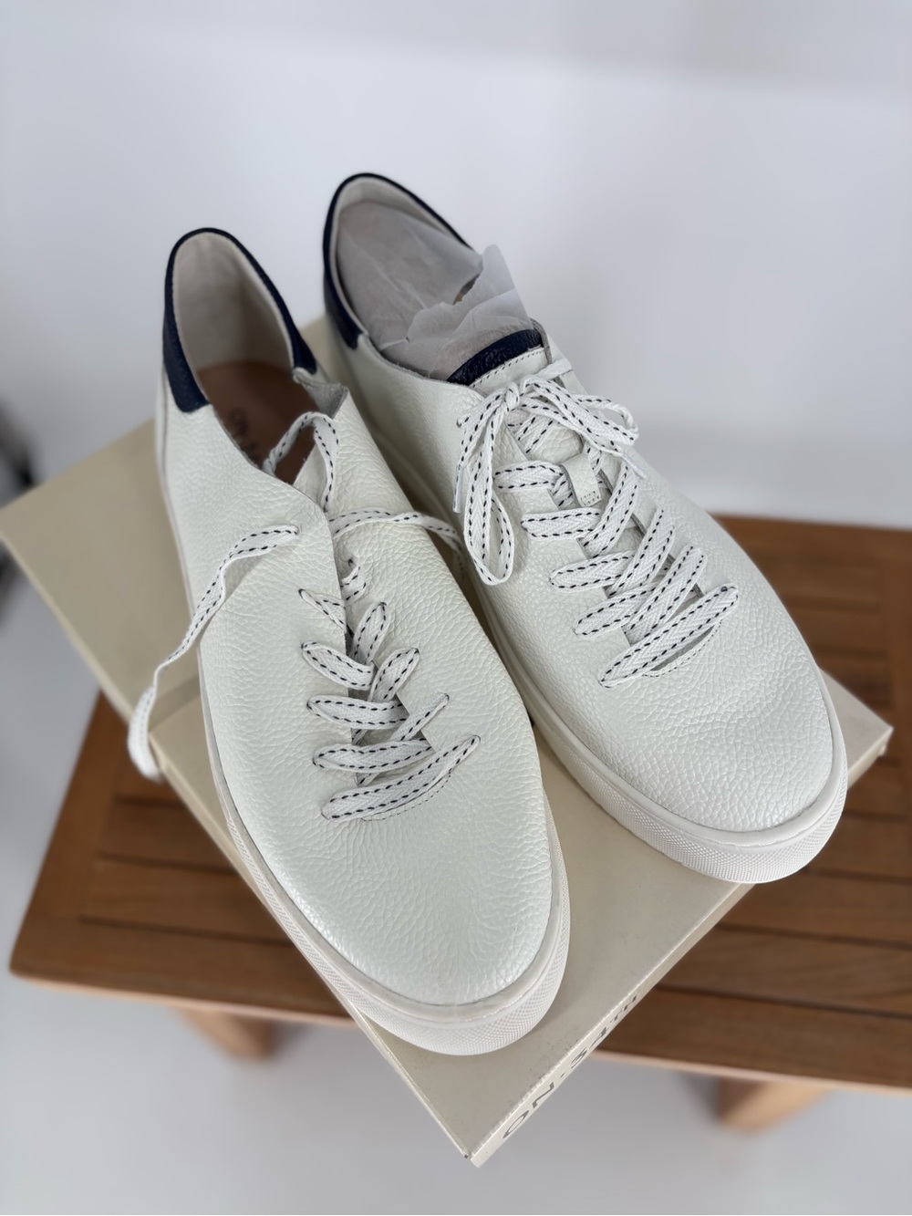 New women’s on 34th PARKSSL White/Navy Leather Sneakers size 12 M